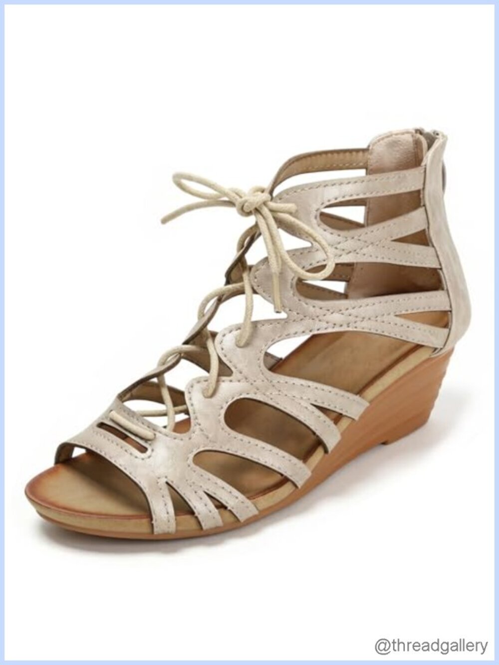 Women's Wedge Gladiator Sandals Lace Up Peep Toe Back Zipper Faux Leather